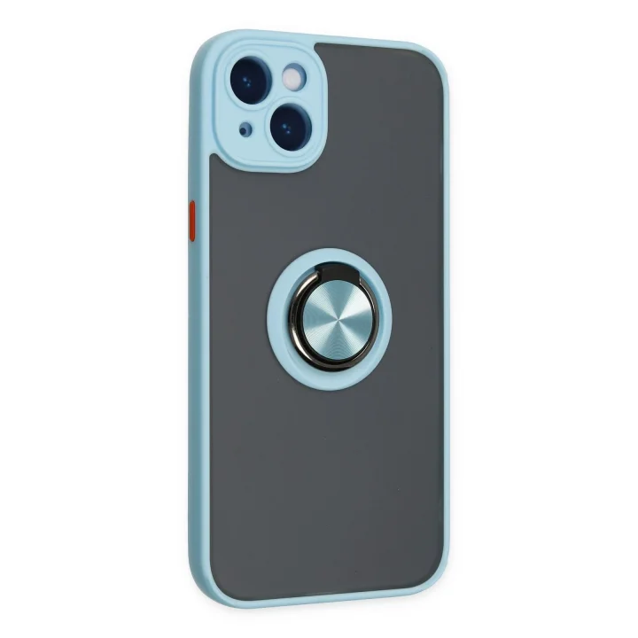 Mey İthalat®  iPhone 14 Kılıf Montreal Yüzüklü Silikon Kapak - Buz Mavi