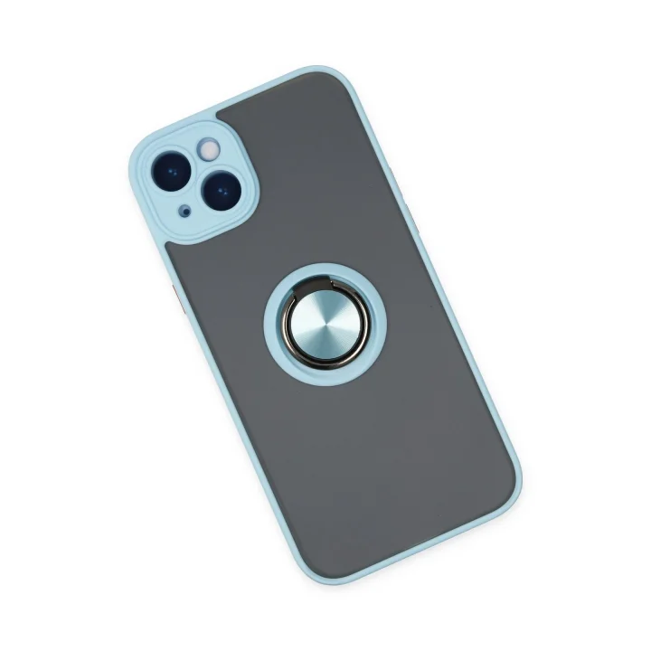 Mey İthalat®  iPhone 14 Kılıf Montreal Yüzüklü Silikon Kapak - Buz Mavi