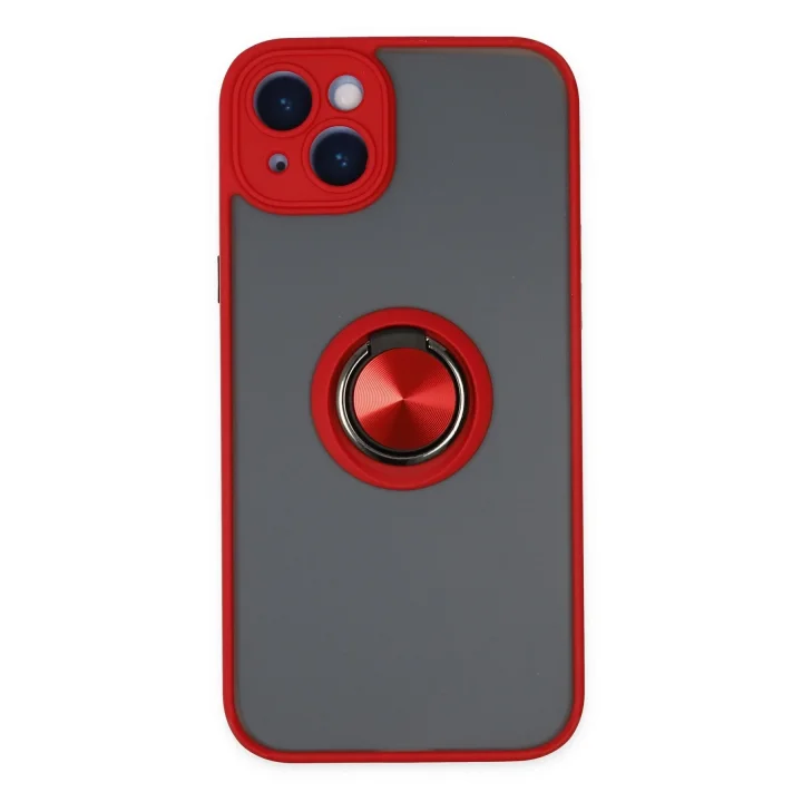 Mey İthalat®  iPhone 14 Kılıf Montreal Yüzüklü Silikon Kapak - Kırmızı