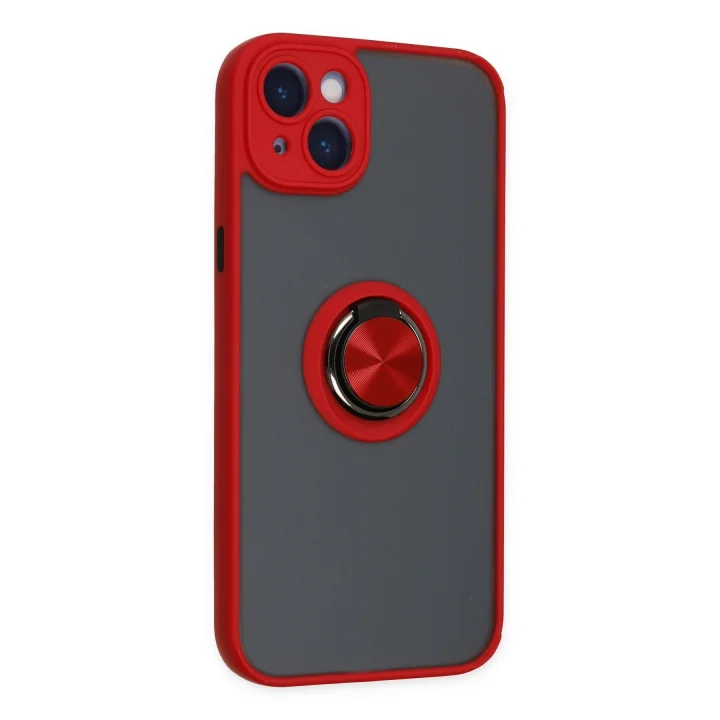 Mey İthalat®  iPhone 14 Kılıf Montreal Yüzüklü Silikon Kapak - Kırmızı
