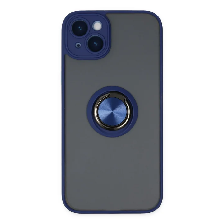 Mey İthalat®  iPhone 14 Kılıf Montreal Yüzüklü Silikon Kapak - Lacivert