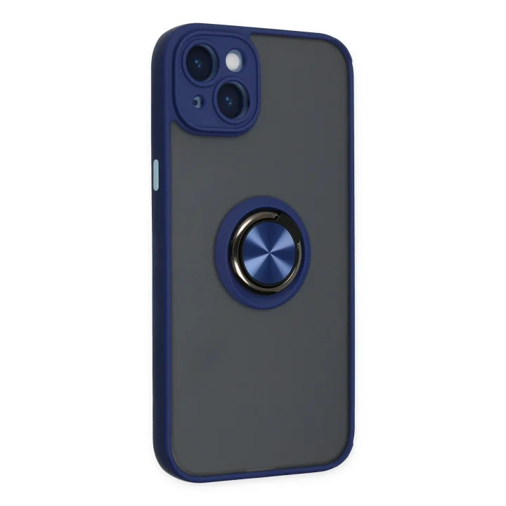 Mey İthalat®  iPhone 14 Kılıf Montreal Yüzüklü Silikon Kapak - Lacivert