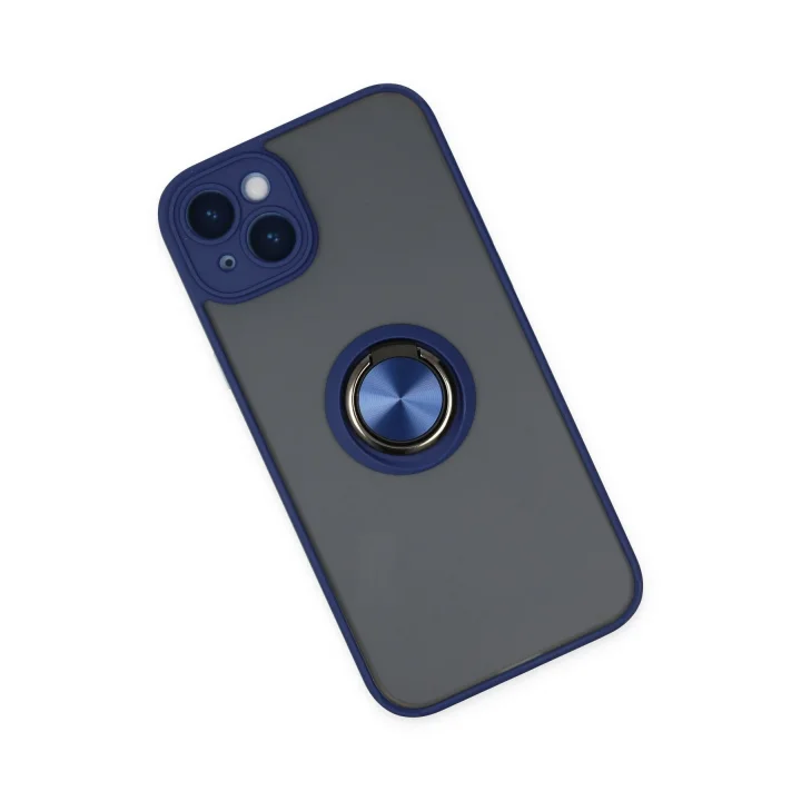 Mey İthalat®  iPhone 14 Kılıf Montreal Yüzüklü Silikon Kapak - Lacivert