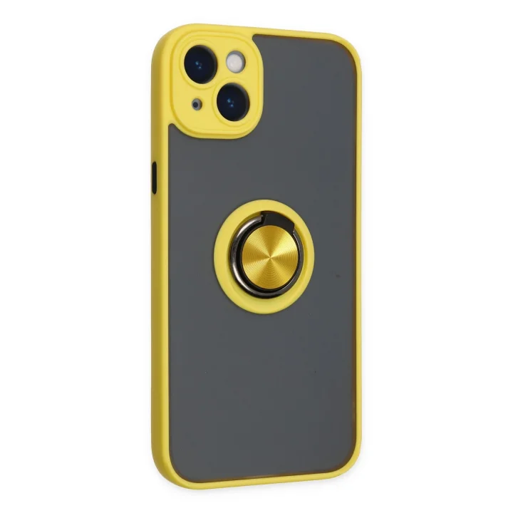 Mey İthalat®  iPhone 14 Kılıf Montreal Yüzüklü Silikon Kapak - Sarı
