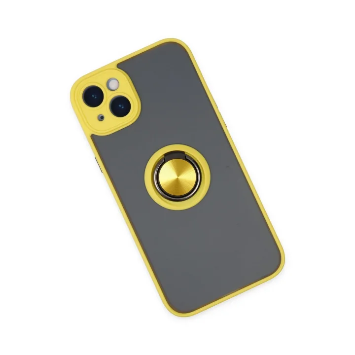 Mey İthalat®  iPhone 14 Kılıf Montreal Yüzüklü Silikon Kapak - Sarı
