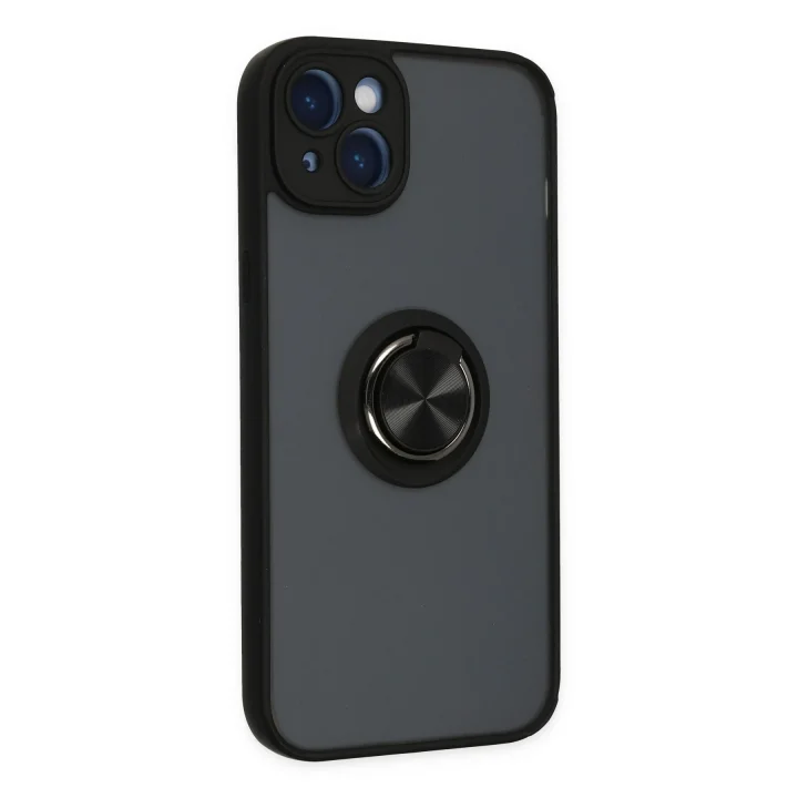 Mey İthalat®  iPhone 14 Kılıf Montreal Yüzüklü Silikon Kapak - Siyah