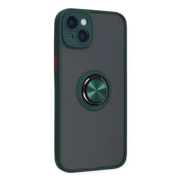 Mey İthalat®  iPhone 14 Kılıf Montreal Yüzüklü Silikon Kapak - Yeşil