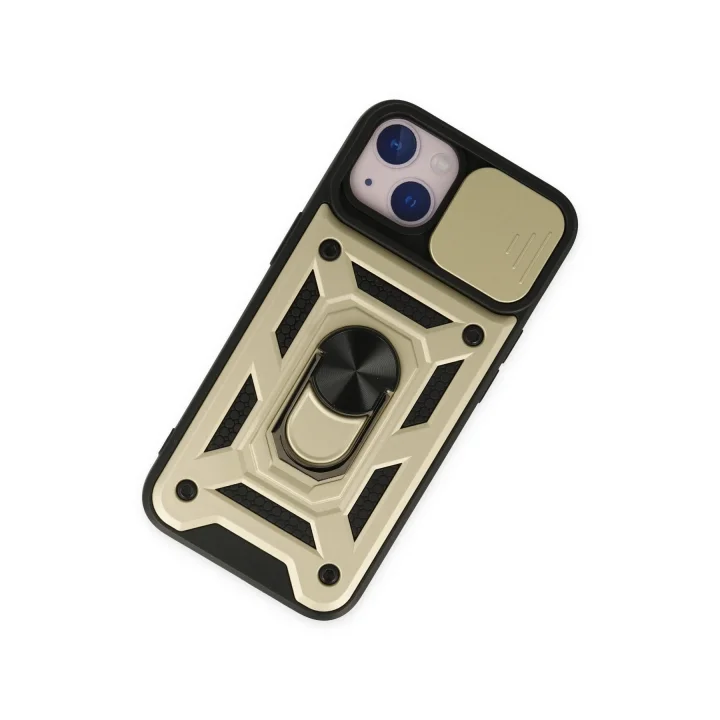 Mey İthalat®  iPhone 14 Kılıf Pars Lens Yüzüklü Silikon - Gold