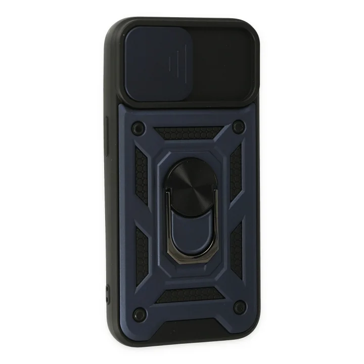 Mey İthalat®  iPhone 14 Kılıf Pars Lens Yüzüklü Silikon - Lacivert