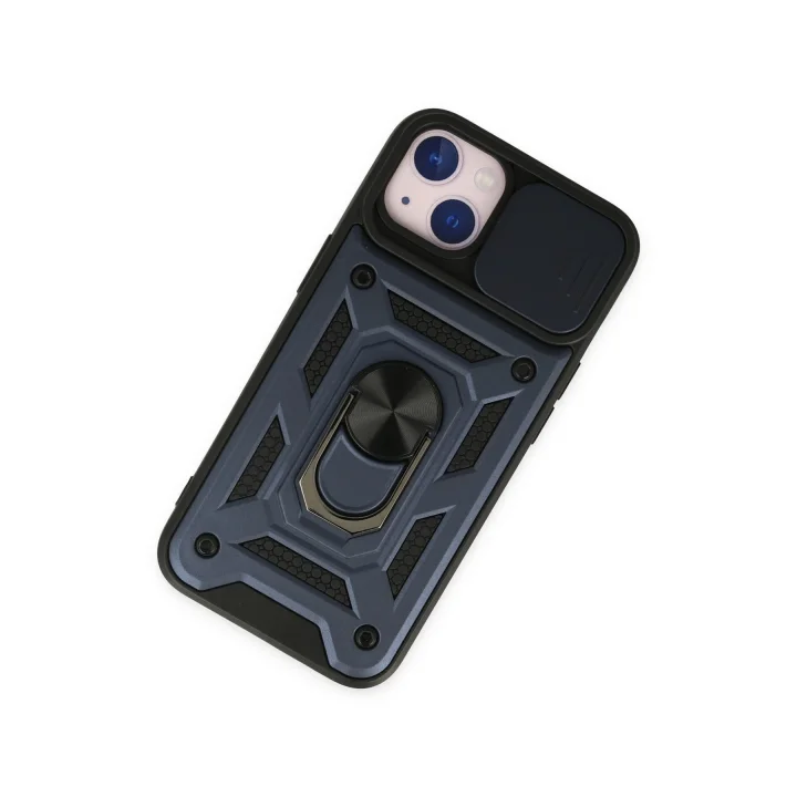 Mey İthalat®  iPhone 14 Kılıf Pars Lens Yüzüklü Silikon - Lacivert