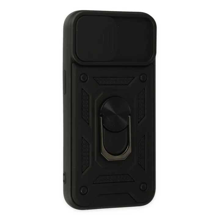 Mey İthalat®  iPhone 14 Kılıf Pars Lens Yüzüklü Silikon - Siyah