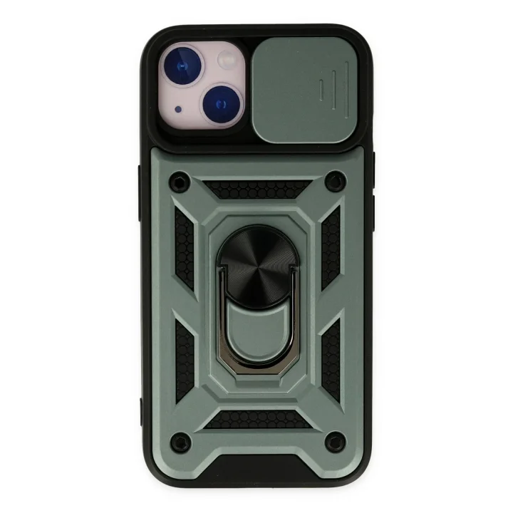 Mey İthalat®  iPhone 14 Kılıf Pars Lens Yüzüklü Silikon - Yeşil