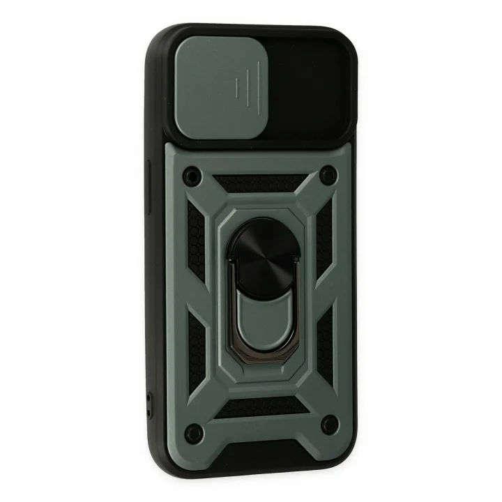 Mey İthalat®  iPhone 14 Kılıf Pars Lens Yüzüklü Silikon - Yeşil