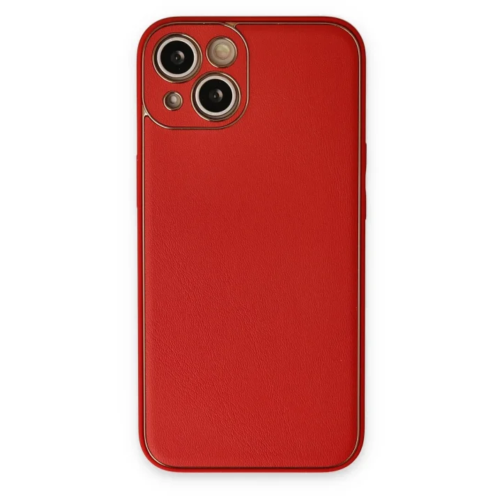 Mey İthalat®  iPhone 14 Plus Kılıf Coco Deri Silikon Kapak - Kırmızı