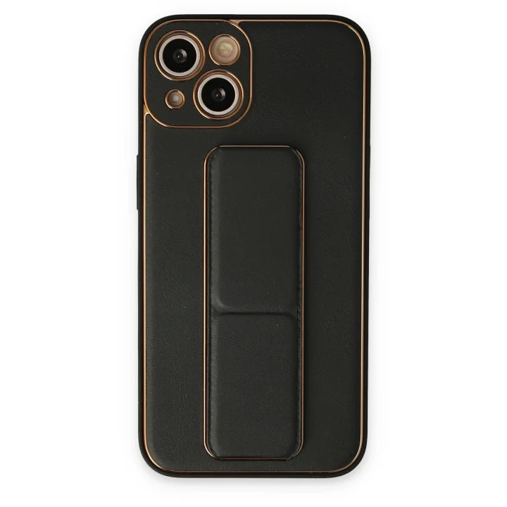 Mey İthalat®  iPhone 14 Plus Kılıf Coco Deri Standlı Kapak - Siyah