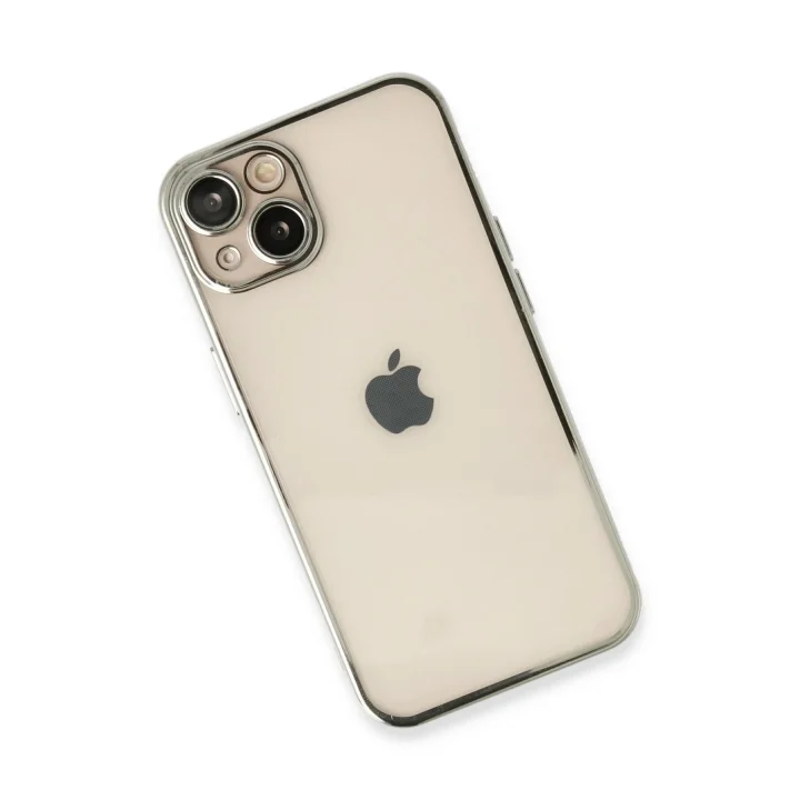 Mey İthalat®  iPhone 14 Plus Kılıf  Lensli Silikon - Gümüş