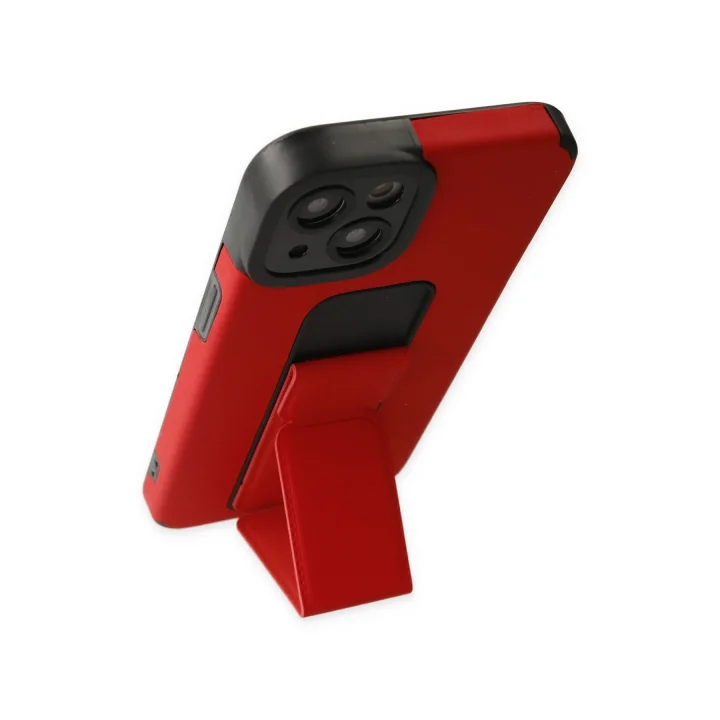 Mey İthalat®  iPhone 14 Plus Kılıf Mega Standlı Silikon - Kırmızı