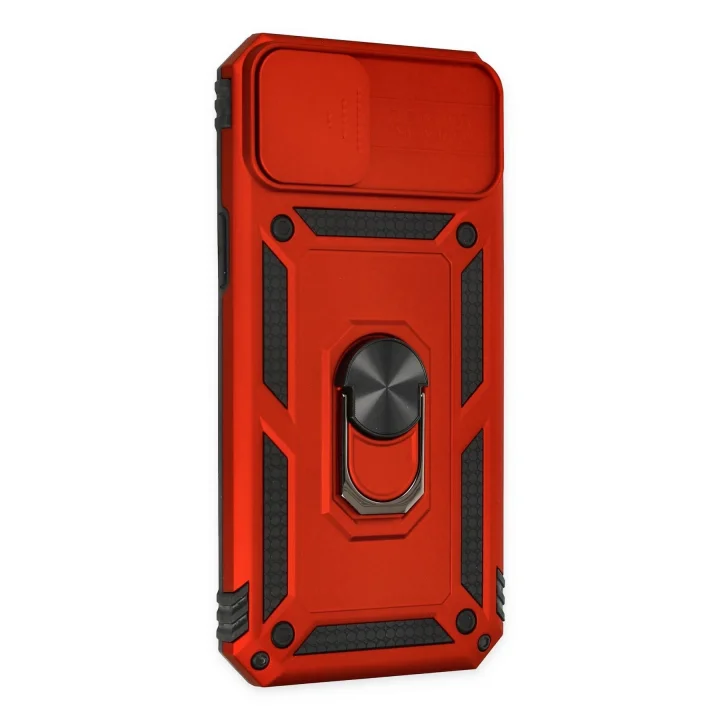 Mey İthalat®  iPhone 14 Plus Kılıf Pars Lens Yüzüklü Silikon - Kırmızı