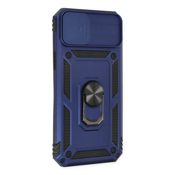 Mey İthalat®  iPhone 14 Plus Kılıf Pars Lens Yüzüklü Silikon - Lacivert