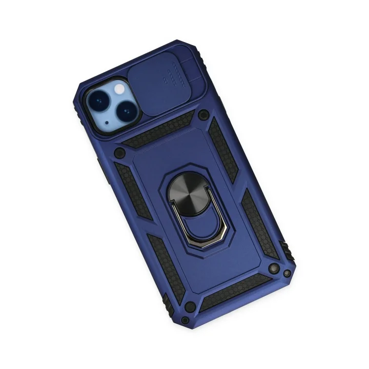 Mey İthalat®  iPhone 14 Plus Kılıf Pars Lens Yüzüklü Silikon - Lacivert