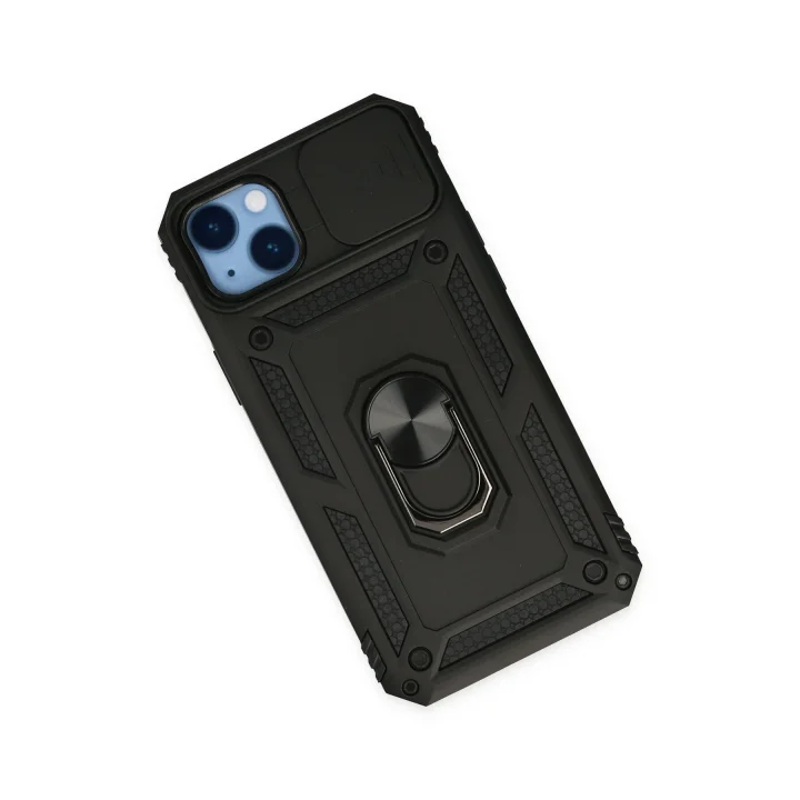 Mey İthalat®  iPhone 14 Plus Kılıf Pars Lens Yüzüklü Silikon - Siyah