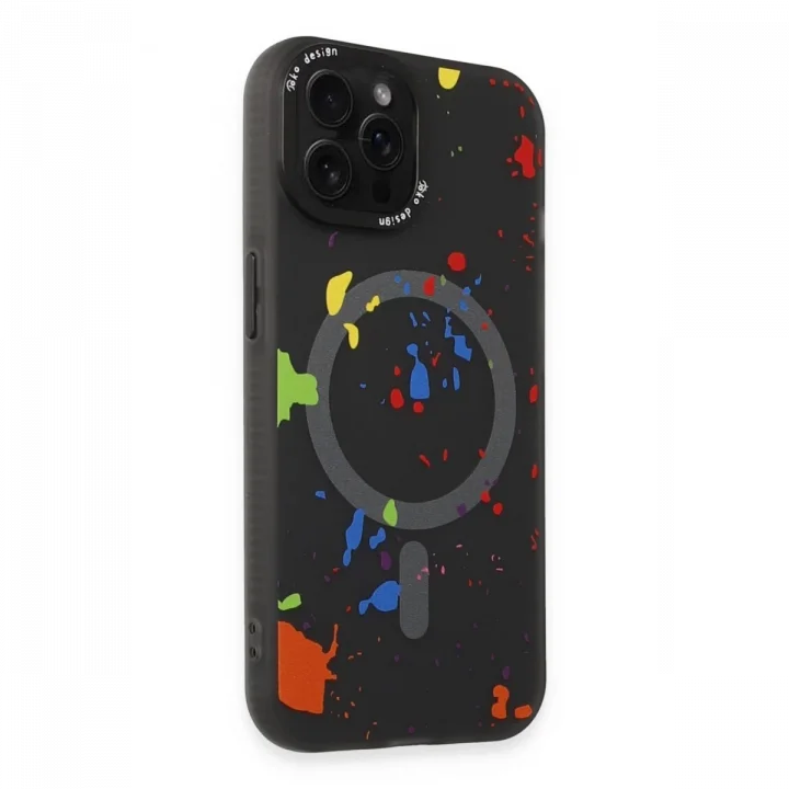 Mey İthalat®   iPhone 14 Pro Colorful Magsafe Kapak - Siyah