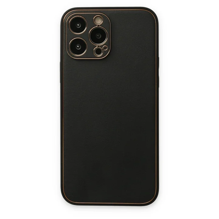 Mey İthalat®  iPhone 14 Pro Kılıf Coco Deri Silikon Kapak - Siyah