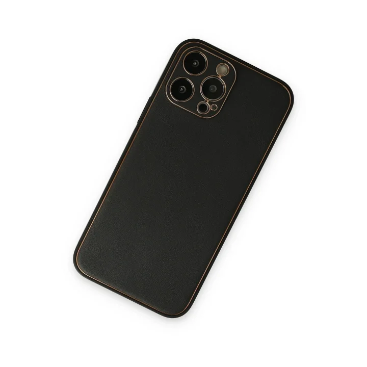 Mey İthalat®  iPhone 14 Pro Kılıf Coco Deri Silikon Kapak - Siyah