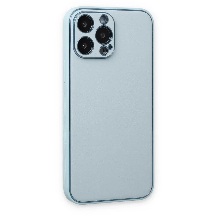 Mey İthalat®  iPhone 14 Pro Kılıf Coco Deri Silikon Kapak - Sky Blue