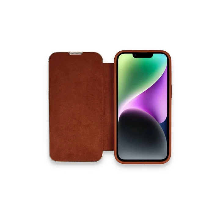 Mey İthalat®  iPhone 14 Pro Kılıf Dolpin Kapaklı - Kahverengi