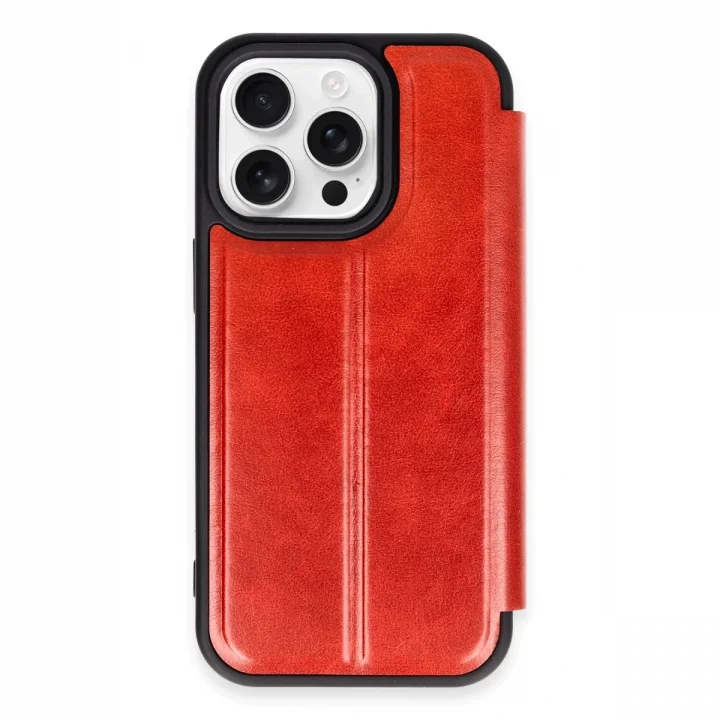 Mey İthalat®   iPhone 14 Pro Kılıf Flip Cover - Kırmızı