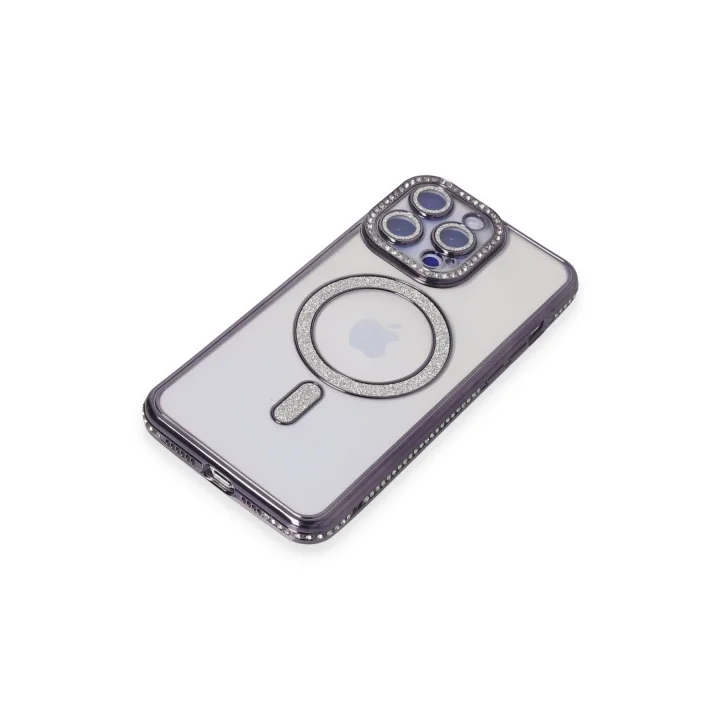 Mey İthalat®  iPhone 14 Pro Kılıf Joke Simli Magneticsafe Kılıf - Derin Mor