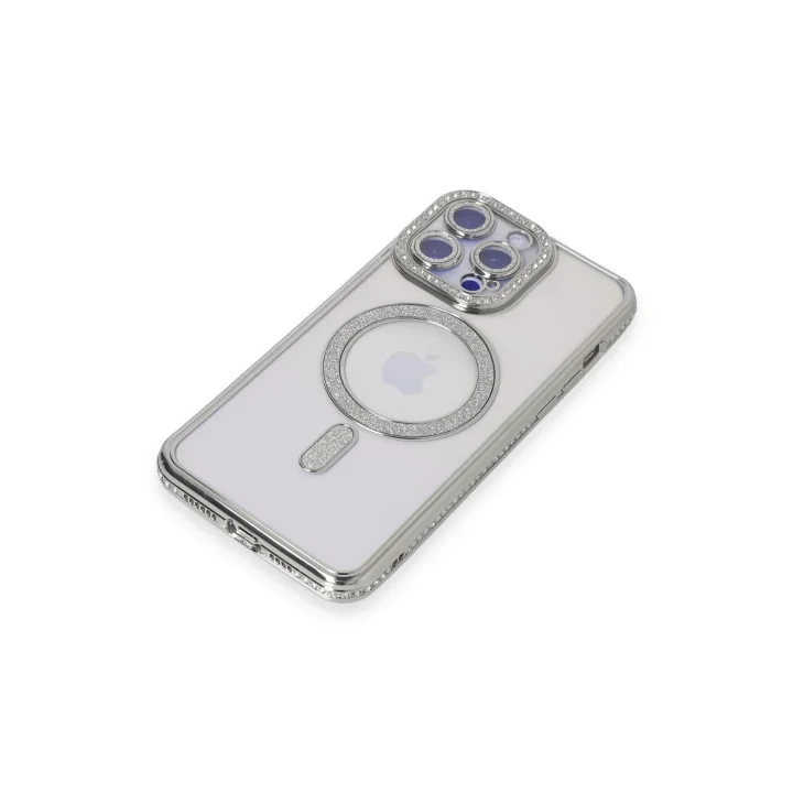 Mey İthalat®  iPhone 14 Pro Kılıf Joke Simli Magneticsafe Kılıf - Gümüş