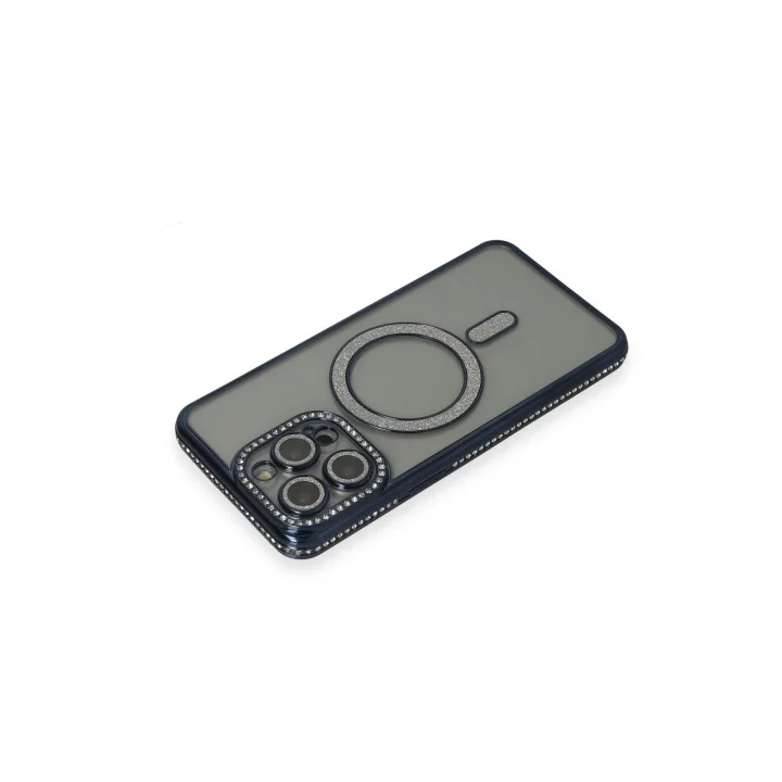 Mey İthalat®   iPhone 14 Pro Kılıf Joke Simli Magneticsafe Kılıf - Lacivert