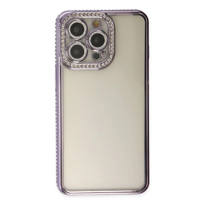 Mey İthalat®   iPhone 14 Pro Kılıf Joke Taşlı Silikon - Mor