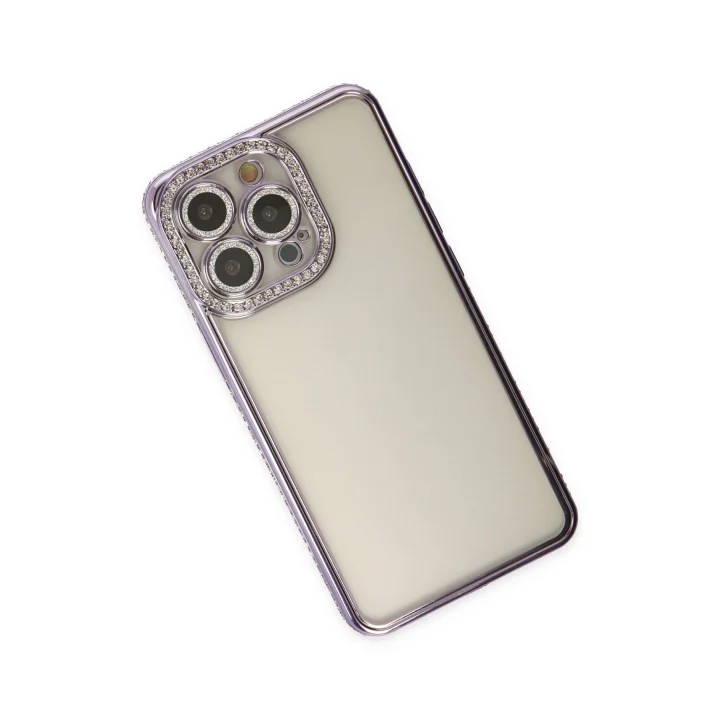 Mey İthalat®   iPhone 14 Pro Kılıf Joke Taşlı Silikon - Mor