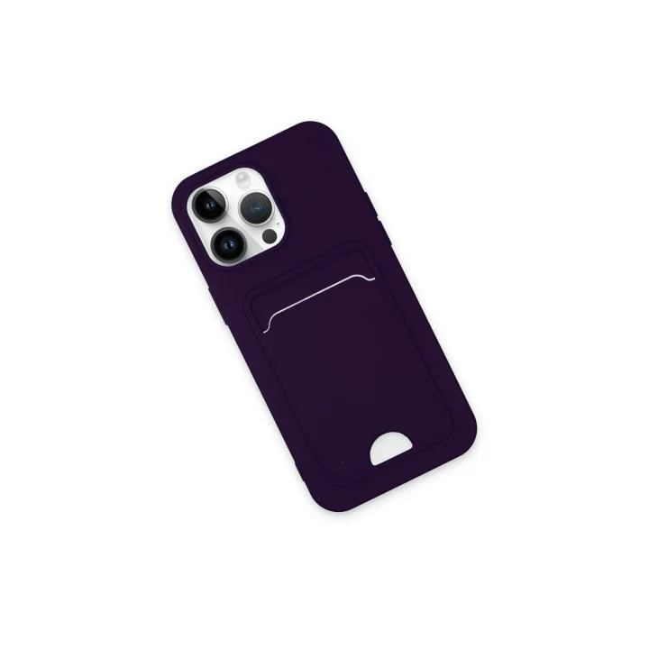 Mey İthalat®  iPhone 14 Pro Kılıf Kelvin Kartvizitli Silikon - Derin Mor