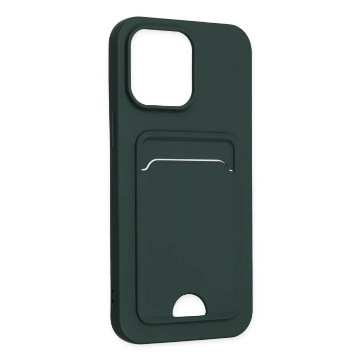 Mey İthalat®  iPhone 14 Pro Kılıf Kelvin Kartvizitli Silikon - Koyu Yeşil