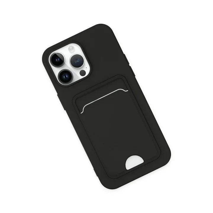 Mey İthalat®  iPhone 14 Pro Kılıf Kelvin Kartvizitli Silikon - Siyah