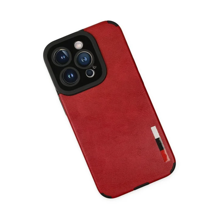 Mey İthalat®  iPhone 14 Pro Kılıf Loop Deri Silikon - Kırmızı