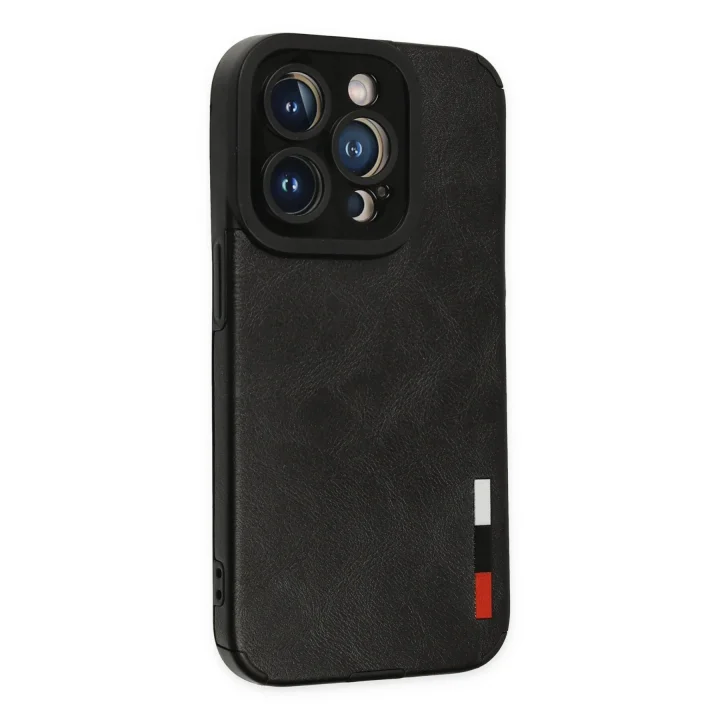 Mey İthalat®  iPhone 14 Pro Kılıf Loop Deri Silikon - Siyah