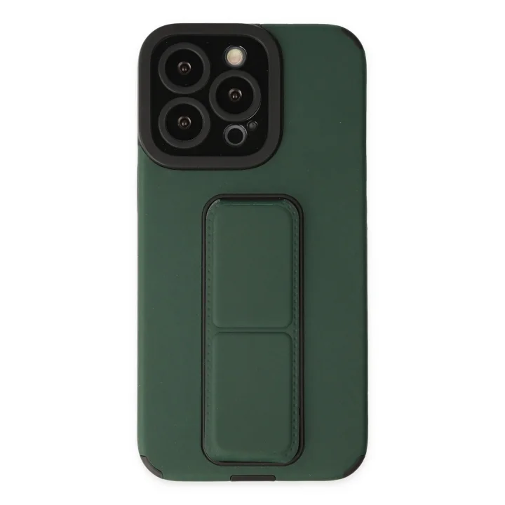 Mey İthalat®  iPhone 14 Pro Kılıf Mega Standlı Silikon - Yeşil