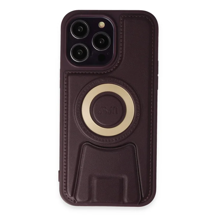 Mey İthalat®  iPhone 14 Pro Kılıf Merkür Magneticsafe Standlı Kapak - Derin Mor