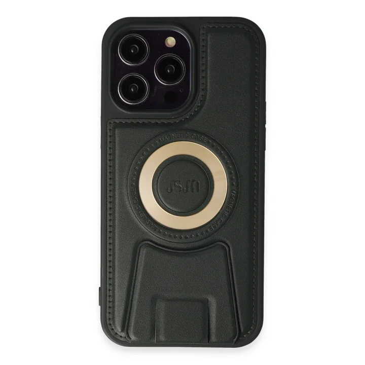 Mey İthalat®  iPhone 14 Pro Kılıf Merkür Magneticsafe Standlı Kapak - Koyu Yeşil