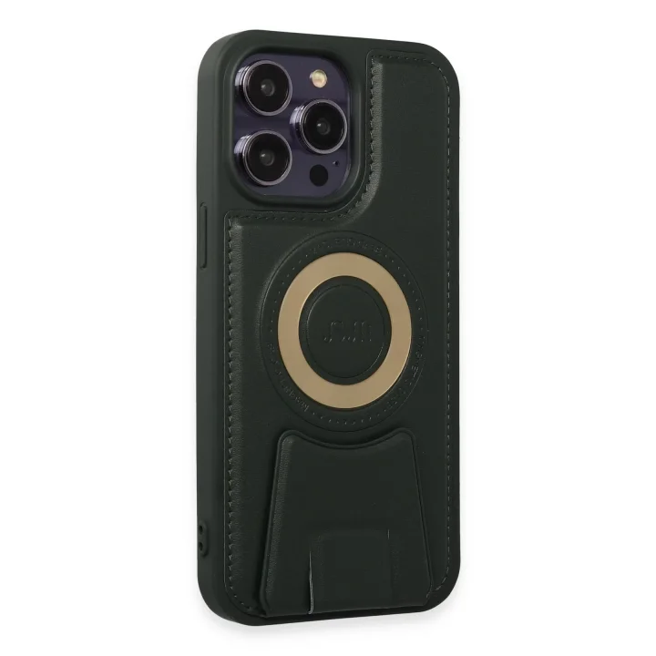 Mey İthalat®  iPhone 14 Pro Kılıf Merkür Magneticsafe Standlı Kapak - Koyu Yeşil