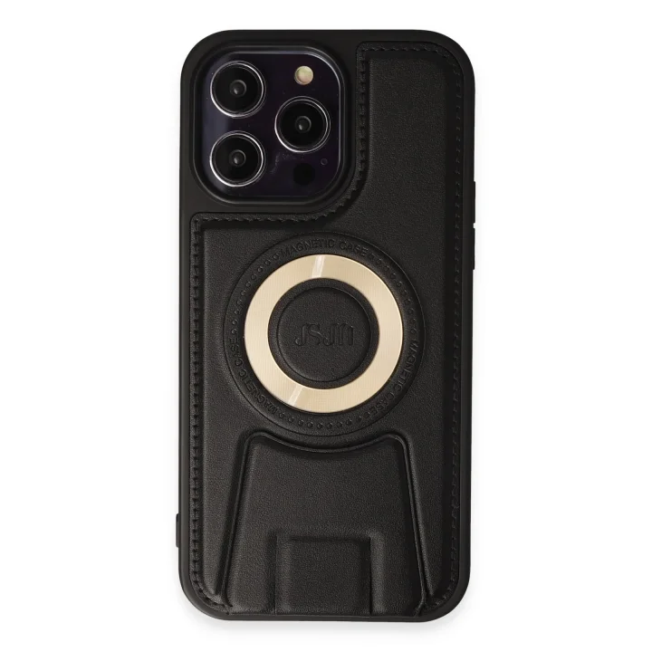 Mey İthalat®  iPhone 14 Pro Kılıf Merkür Magneticsafe Standlı Kapak - Siyah