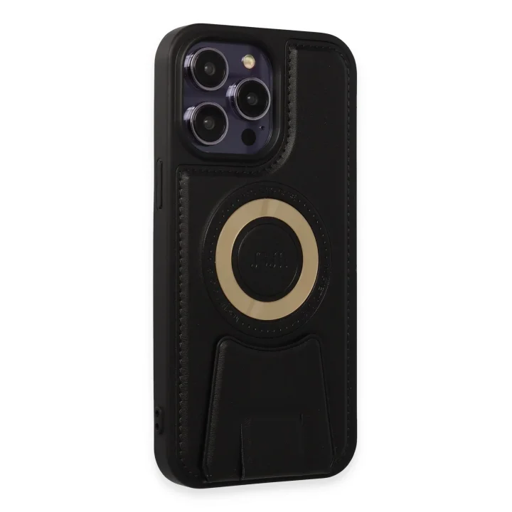 Mey İthalat®  iPhone 14 Pro Kılıf Merkür Magneticsafe Standlı Kapak - Siyah
