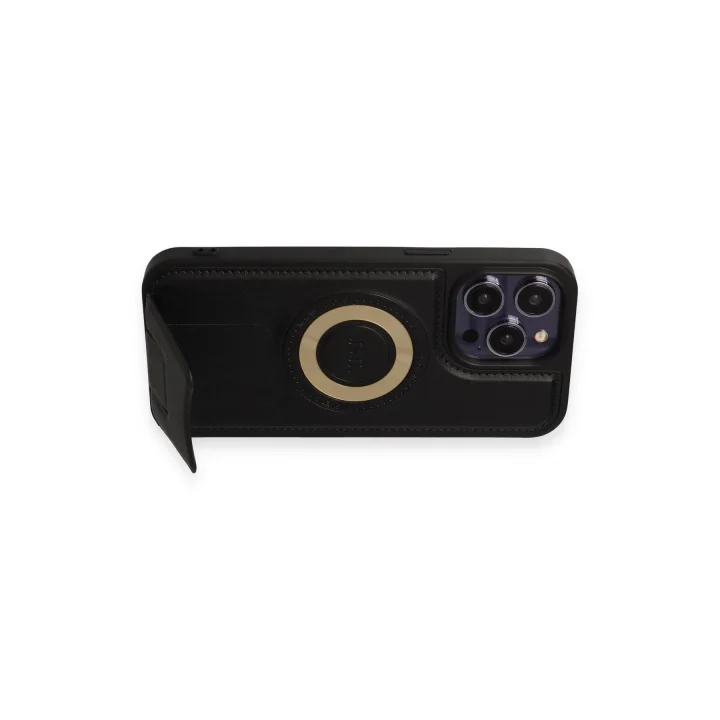 Mey İthalat®  iPhone 14 Pro Kılıf Merkür Magneticsafe Standlı Kapak - Siyah