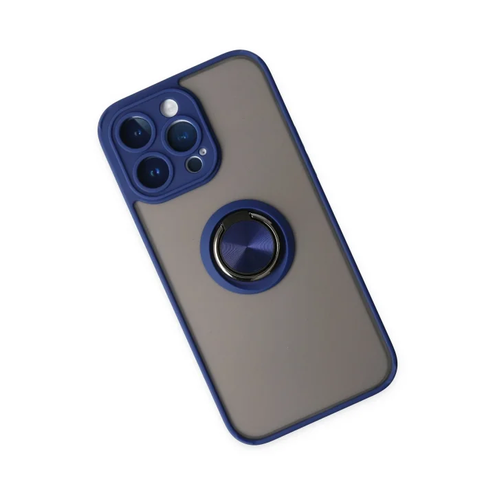 Mey İthalat®  iPhone 14 Pro Kılıf Montreal Yüzüklü Silikon Kapak - Lacivert