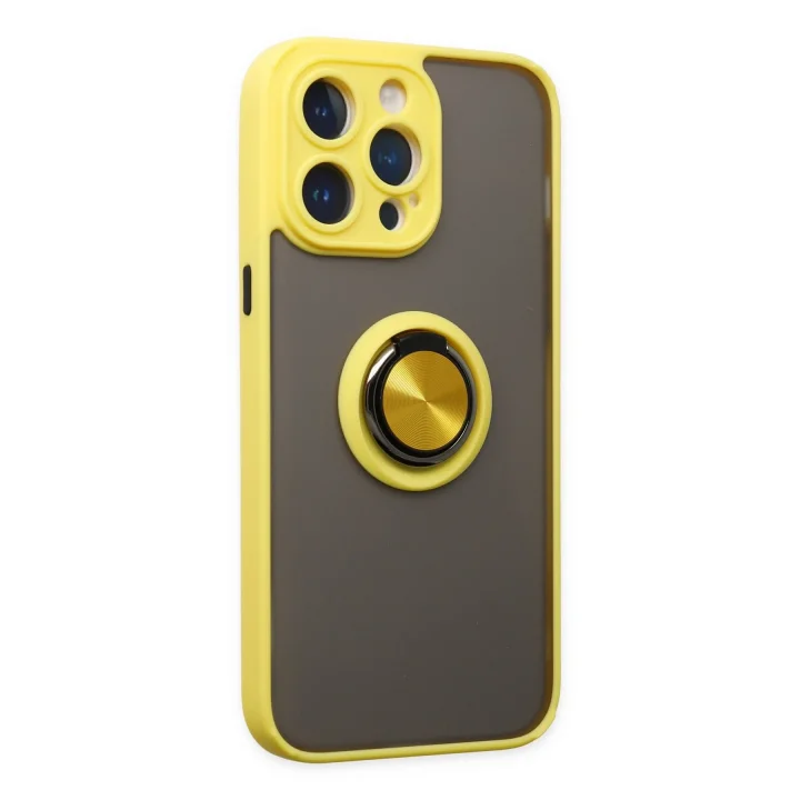 Mey İthalat®  iPhone 14 Pro Kılıf Montreal Yüzüklü Silikon Kapak - Sarı